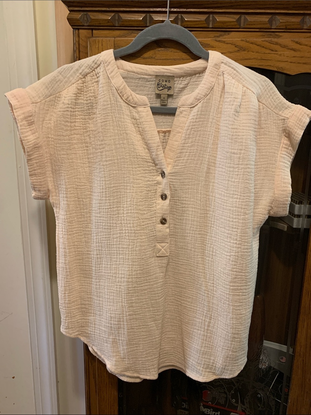 Como Vintage Light Cream Short-Sleeve Gauze Henley